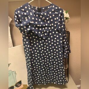 Girls blue and white polka dot dress size 12-13 years with flare sleeve NWT